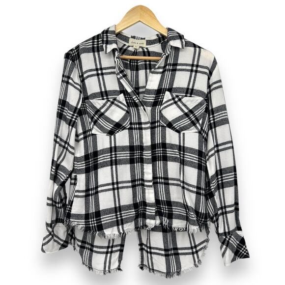 Cloth & Stone Plaid Roll Tab Sleeve Women’s XS Black White Soft Blouse - Picture 1 of 9